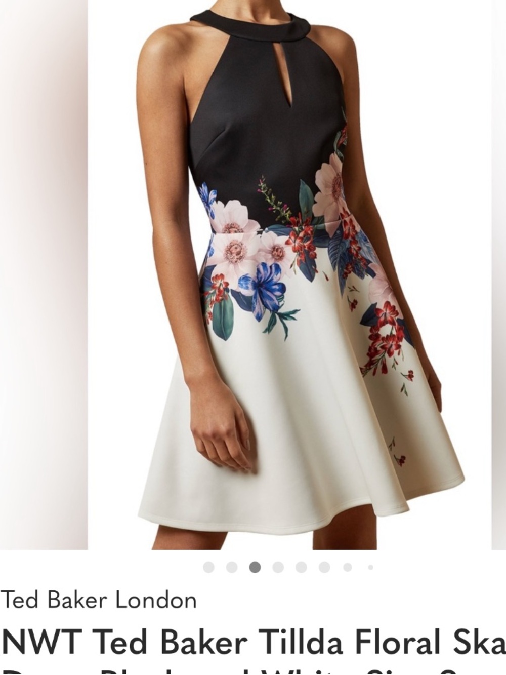 Floral Halter Fit & Flare Dress in Black and White